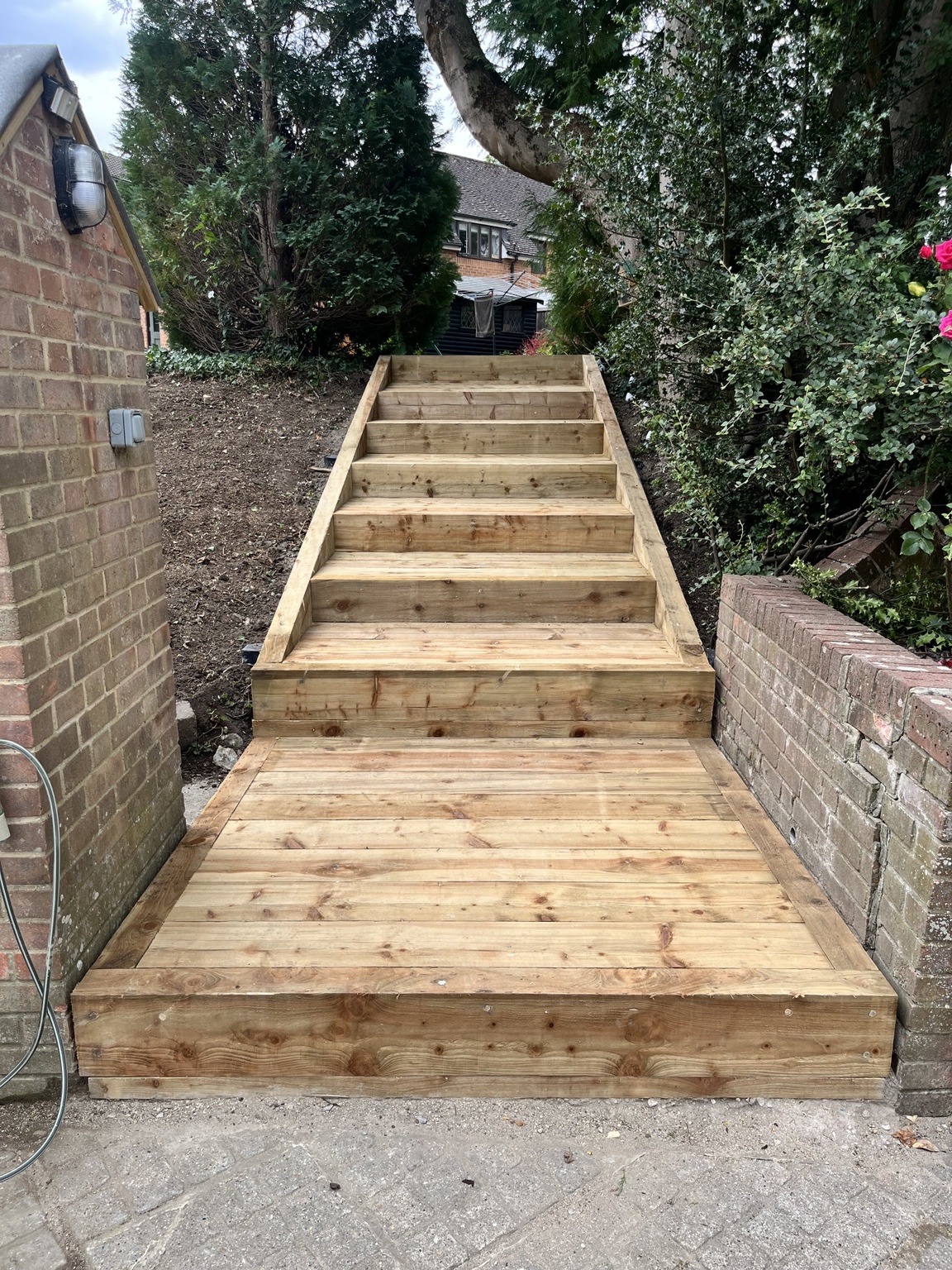 Wide timber garden steps
